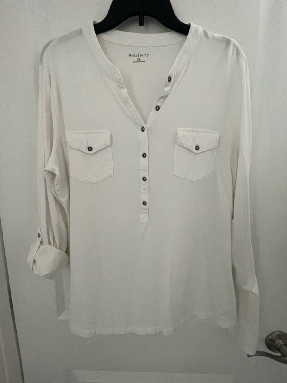 Relativity White Button-Front Casual Henley Shirt sz XL